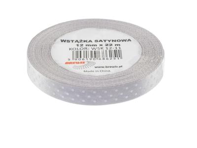 Opakowanie Wstążka satynowa w kropki szara 12mmx22m