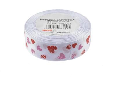 Opakowanie Wstążka satynowa w serca biała 25mmx22m