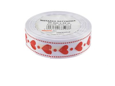 Opakowanie Wstążka satynowa w serca biała 25mmx22m