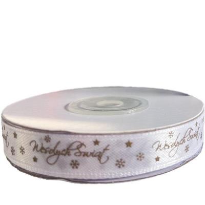 Opakowanie Wstążka satynowa Wesołych Świąt 12mm biała