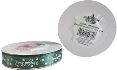 Opakowanie Wstążka satynowa Wesołych Świąt 12mm zielona