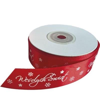 Opakowanie Wstążka satynowa Wesołych Świąt 25mm czerwona
