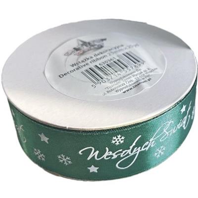 Opakowanie Wstążka satynowa Wesołych Świąt 25mm zielona