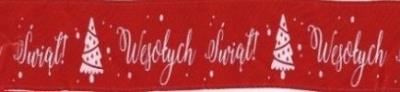 Opakowanie Wstążka satynowa z motywem świątecznym 12mmx22m