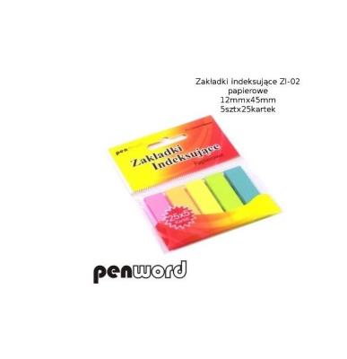 Zakładki indeksujące 12x45mm 5x25szt papierowe. Wydawca: PENWORD. SmakLiter.pl Opakowanie Zakładki indeksujące 12x45mm 5x25szt papierowe