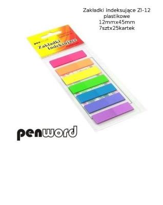 Zakładki indeksujące 12x45mm 7x25szt plastikowe. Wydawca: PENWORD. SmakLiter.pl Opakowanie Zakładki indeksujące 12x45mm 7x25szt plastikowe