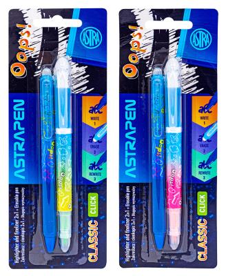 Zakreślacz 2w1 + długopis wymazywalny Classic mix. Wydawca: ASTRA papiernicze. SmakLiter.pl Opakowanie Zakreślacz 2w1 + długopis wymazywalny Classic mix