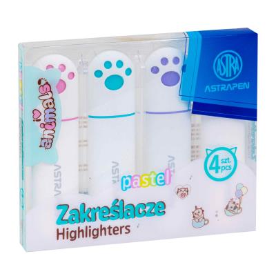 Opakowanie Zakreślacze z łapkami Astrapen Animals pastelowe 4 kolory