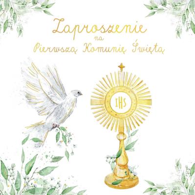 Opakowanie Zaproszenie - Komunia gołąb z hostią (5szt)