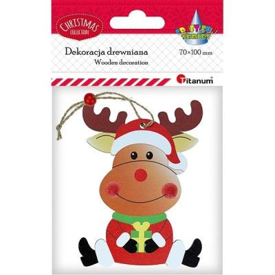 Opakowanie Zawieszka drewniana renifer siedzący 72x98mm