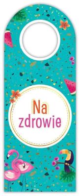 Zawieszka na butelkę - Na zdrowie flamingi. Wydawca: Henry. SmakLiter.pl Opakowanie Zawieszka na butelkę - Na zdrowie flamingi