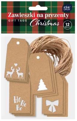 Opakowanie Zawieszki na prezent 12szt Kraft Christmas