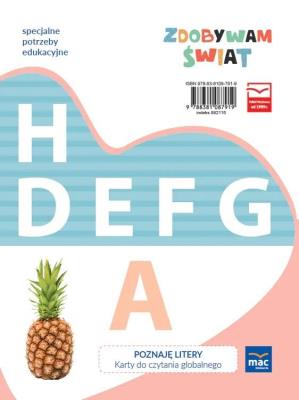 Zdobywam świat. Poznaję litery - karty do czytania. Autor: Justyna Hadryś. SmakLiter.pl Okładka książki Zdobywam świat. Poznaję litery - karty do czytania
