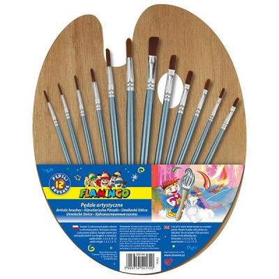 Zestaw 12 pędzli z drewnianym uchwyt + paletka. Wydawca: Titanum. SmakLiter.pl Opakowanie Zestaw 12 pędzli z drewnianym uchwyt + paletka