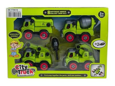 Opakowanie Zestaw 4 pojazdów budowlanych do skręcania