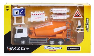 Opakowanie Zestaw betoniarka + znaki drogowe i płotki 1:64