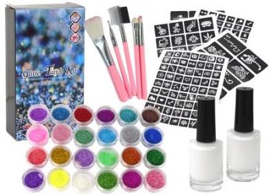 Opakowanie Zestaw do tatuażu brokaty puder 2 kleje pędzelki