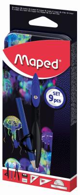 Zestaw geometryczny Deepsea 9 elementów MAPED. Wydawca: Maped. SmakLiter.pl Opakowanie Zestaw geometryczny Deepsea 9 elementów MAPED