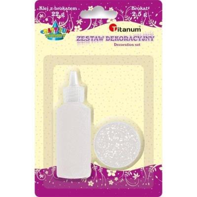 Opakowanie Zestaw klej z brokatem + brokat w słoiczku biały