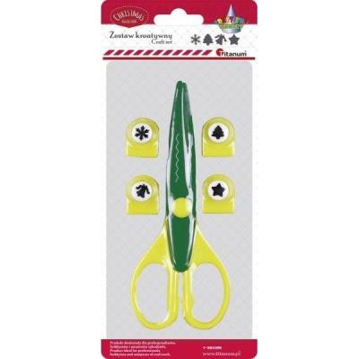 Opakowanie Zestaw nożyczki i dziurkacz 4szt  (nożyczki i 4 dziurkacze :śnieżynka,choinka,dzwonek i gwiazdka)