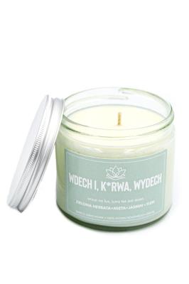 Zołza Świeca sojowa Wdech i, k*rwa wydech 250ml. Producent: Zołza. SmakLiter.pl Zdjęcie produktu Zołza Świeca sojowa Wdech i, k*rwa wydech 250ml