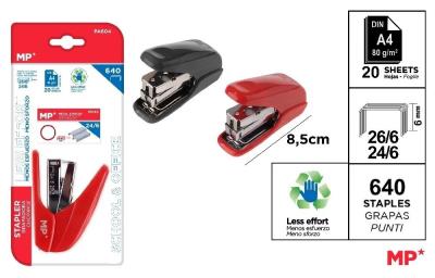Zszywacz duży 60% mniej wysiłku 24/6 + zszywki MIX. Wydawca: MP Main Paper. SmakLiter.pl Opakowanie Zszywacz duży 60% mniej wysiłku 24/6 + zszywki MIX