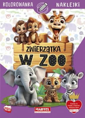 Zwierzątka w zoo. Kolorowanka z naklejkami. Autor: Katarzyna Salamon. SmakLiter.pl Okładka książki Zwierzątka w zoo. Kolorowanka z naklejkami