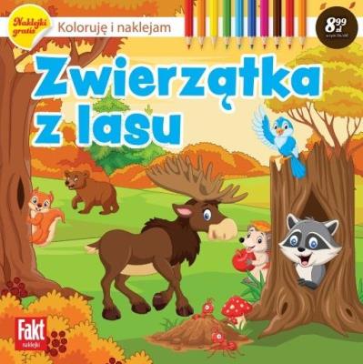 Zwierzątka z lasu Koloruję i naklejam. Autor:   Praca zbiorowa. SmakLiter.pl Okładka książki Zwierzątka z lasu Koloruję i naklejam