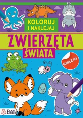 Zwierzęta świata. Kolorowanki z naklejkami. Autor:   Praca zbiorowa. SmakLiter.pl Okładka książki Zwierzęta świata. Kolorowanki z naklejkami