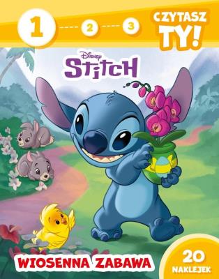 Okładka książki 1, 2, 3, czytasz ty! Poziom 1. Wiosenna zabawa. Disney Stitch