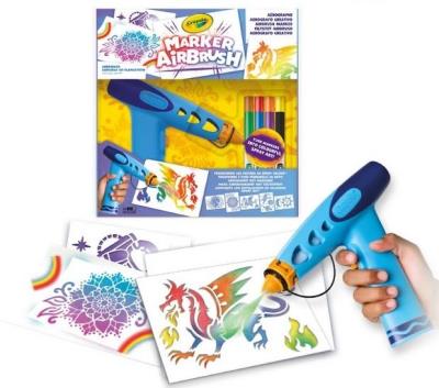 Opakowanie Aerograf airbrush 5 szablonów i 8 flamastrów zmyw.
