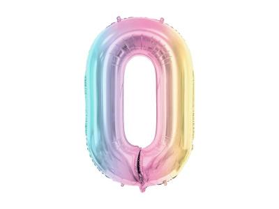 Balon foliowy 0 pastelowy tęczowy 86cm. Wydawca: PartyDeco. SmakLiter.pl Opakowanie Balon foliowy 0 pastelowy tęczowy 86cm