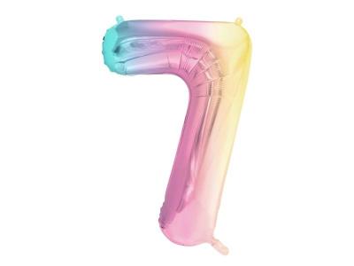 Balon foliowy 7 pastelowy tęczowy 86cm. Wydawca: PartyDeco. SmakLiter.pl Opakowanie Balon foliowy 7 pastelowy tęczowy 86cm