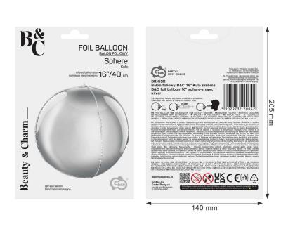 Opakowanie Balon foliowy B&C Kula srebrna 40cm
