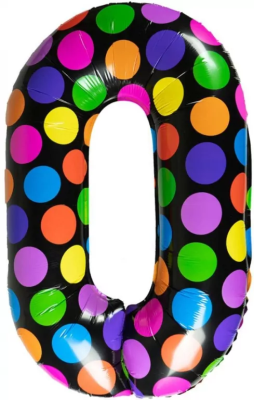 Balon foliowy cyferka 0 w kropki. Wydawca: ARPEX. SmakLiter.pl Opakowanie Balon foliowy cyferka 0 w kropki