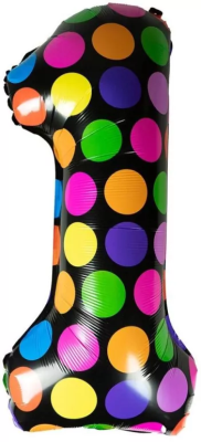 Balon foliowy cyferka 1 w kropki. Wydawca: ARPEX. SmakLiter.pl Opakowanie Balon foliowy cyferka 1 w kropki