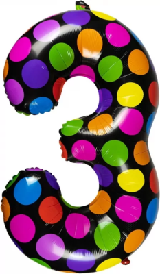Balon foliowy cyferka 3 w kropki. Wydawca: ARPEX. SmakLiter.pl Opakowanie Balon foliowy cyferka 3 w kropki