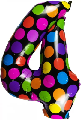 Balon foliowy cyferka 4 w kropki. Wydawca: ARPEX. SmakLiter.pl Opakowanie Balon foliowy cyferka 4 w kropki