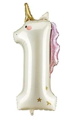Opakowanie Balon foliowy Cyfra 1 Jednorożec 93cm