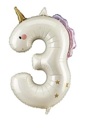 Opakowanie Balon foliowy Cyfra 3 Jednorożec 93cm