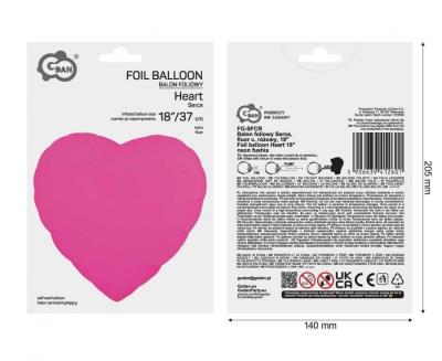 Opakowanie Balon foliowy Serce 46cm ciemnoróżowy fluor