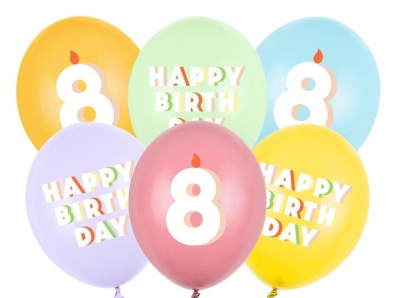 Balony 8 mix 30cm 6szt. Wydawca: PartyDeco. SmakLiter.pl Opakowanie Balony 8 mix 30cm 6szt