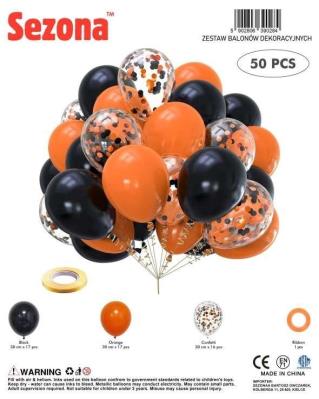 Opakowanie Balony czarne, pomarańczowe, konfetti 50szt