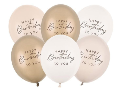 Balony Happy Birthday mix beżowy 30cm 6szt. Wydawca: PartyDeco. SmakLiter.pl Opakowanie Balony Happy Birthday mix beżowy 30cm 6szt