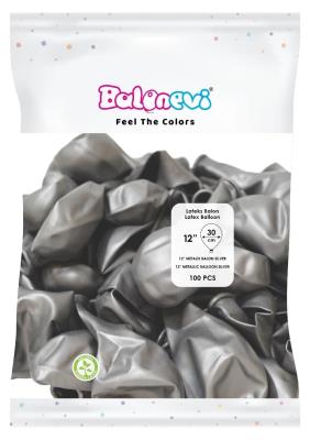 Opakowanie Balony lateksowe Metallic srebrne 25cm 100szt
