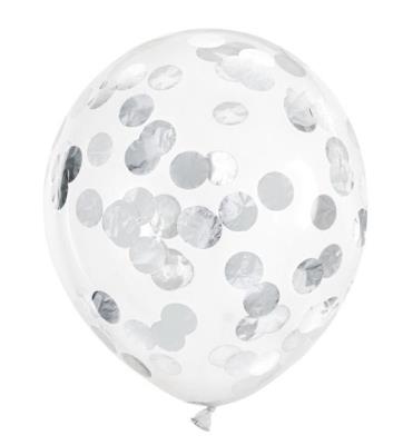 Opakowanie Balony z konfetti kółka srebrny 30cm 6szt