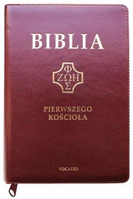 Okładka książki Biblia pierwszego Kościoła z paginat. burgundowa