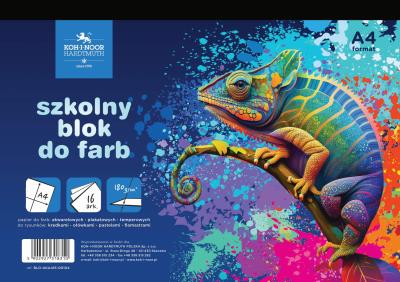Blok A4 do farb Kameleon 16 ark.180 g.. Wydawca: Koh-I-Noor. SmakLiter.pl Opakowanie Blok A4 do farb Kameleon 16 ark.180 g.