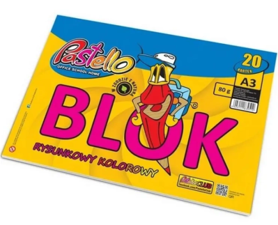 Blok rysunkowy A3 80g kolorowy 20 kartek. Wydawca: Alfa Pastello. SmakLiter.pl Opakowanie Blok rysunkowy A3 80g kolorowy 20 kartek