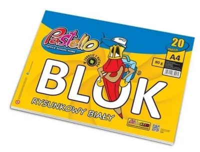 Blok rysunkowy A4 80g 20 kartek. Wydawca: Alfa Pastello. SmakLiter.pl Opakowanie Blok rysunkowy A4 80g 20 kartek
